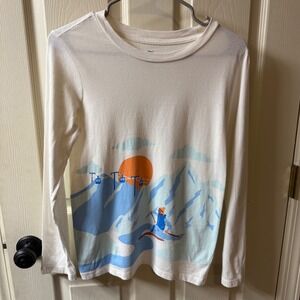 dip Organic Cotton Kids L 12-14 Long Sleeve T Shirt Skiing Mountain Sunset